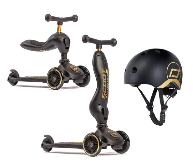 Scoot & Ride Highwaykick 1 Jeździk i hulajnoga 2w1 +kask XXS-S Black&Gold - 1028487 - zdjęcie